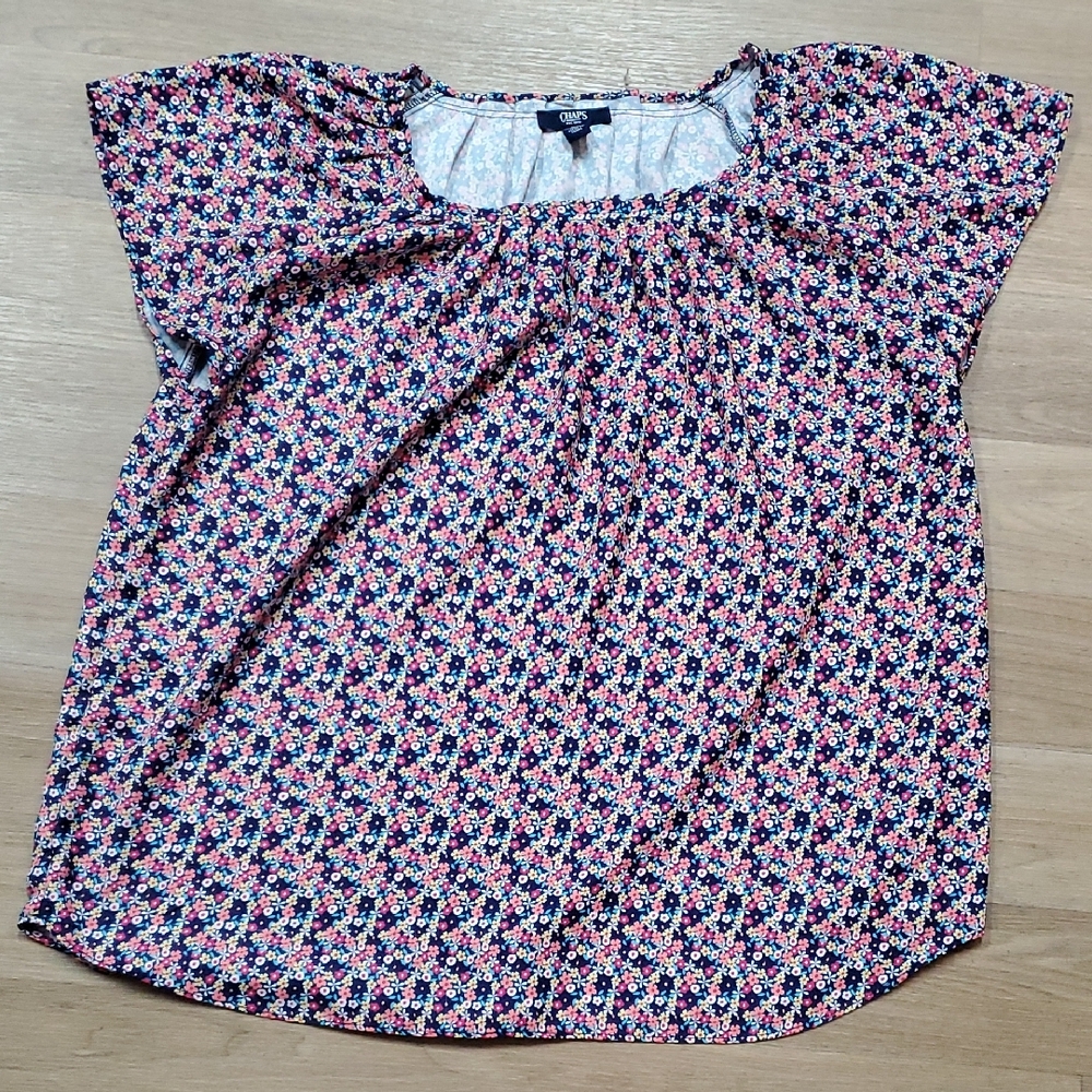 Chaps Floral Blouse - Red, Blue, White